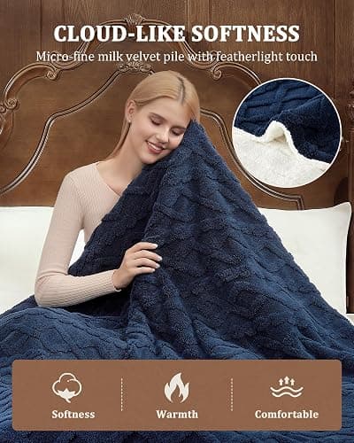 CAROMIO Electric Blanket Full Size - Thick Tufted Sherpa Heated Blanket with 10 Heating Levels and 10 Time Settings, ETL Certified Machine Washable Fast Heating Blanket Full 72"×84", Navy Blue thumbnail 3