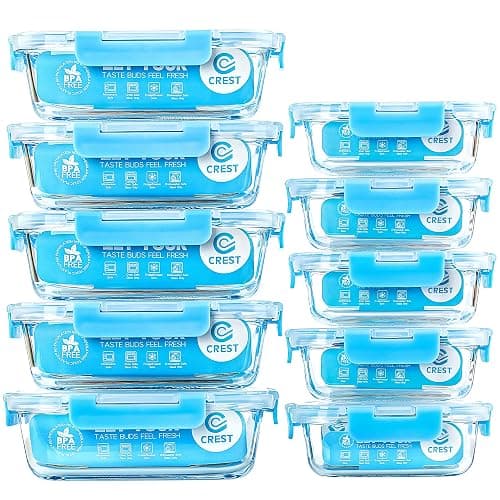 C CREST Glass Meal Prep Containers, [10 Pack] Glass Food Storage Containers with Lids, Airtight Bento Boxes, BPA Free & Leak Proof (10 Lids & 10 Containers) - Image 1