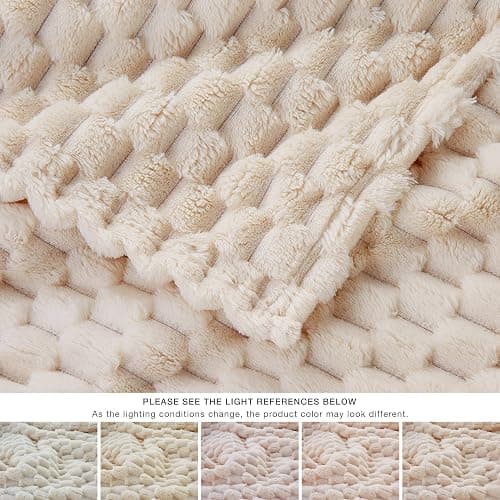EXQ Home Fleece Throw Blanket for Couch or Bed - 3D Imitation Turtle Shell Jacquard Decorative Blankets - Cozy Soft Lightweight Fuzzy Flannel Blanket Suitable for All Seasons(50"×60",Beige) thumbnail 7