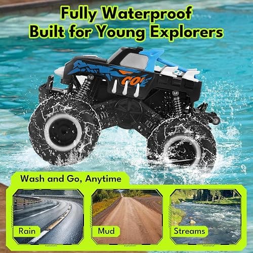Threeking 1:16 Waterproof Monster Truck Toys RC Cars Amphibious Remote Control Car Trucks 4WD All Terrain Off-Road Pickup Toy for 6 7 8 9 10 11 12 Year Old Boys Girls Kids Gifts Presents thumbnail 2
