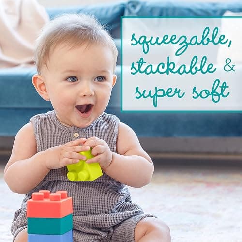 Infantino Super Soft Building Blocks, Easy-to-Hold for Babies & Toddlers, BPA-Free, Multi-Colored, 12-Piece Set thumbnail 2