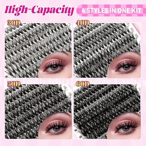 WLF Lash Clusters, 640 Pcs 4 Style 30D+40D+50D+60D Natural Cluster Lashes Individual Lashes D Curl Eyelashes Cluster Extensions DIY Wispy Fluffy Clusters Eyelash Extensions False Eyelashes(Mix9-16 mm) thumbnail 5