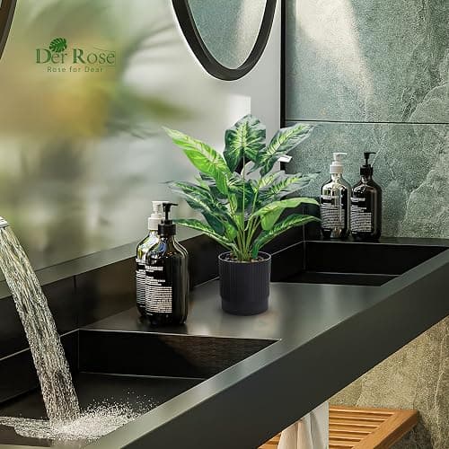 Der Rose 2 Pack 16" Fake Plants Black Pot for Office Bathroom Decor | Tropical artificial plants，bendable leaves，easy to place on desk shelf bathroom，maintenance-free thumbnail 7