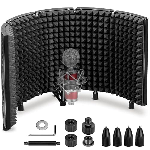 CAHAYA Microphone Isolation Shield Studio Mic Sound Absorbing Foam Professional Desktop or Mounted on Stand Recording Equipment Foldable 5-Panel Mic Isolator Panel for Condenser Microphone - Image 1