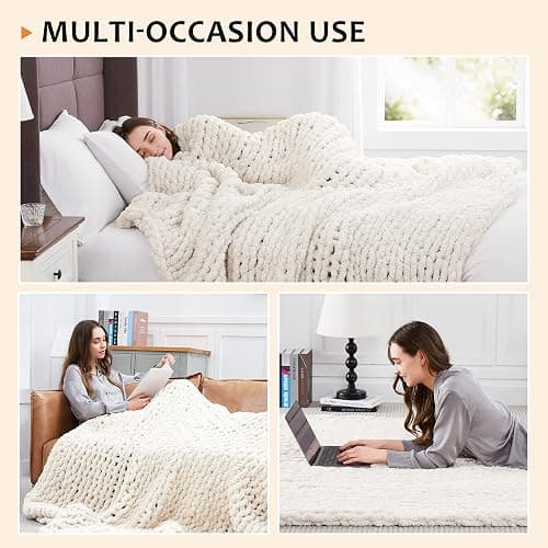 L'AGRATY Chunky Knit Blanket Throw,Soft Chenille Yarn Throw 50x60，Handmade Thick Cable Knit Crochet Blanket, Large Rope Knot Throw Blanket for Couch Home Decor thumbnail 5