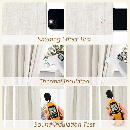 Guken Cream Linen Blackout Curtains 84 Inch Length 2 Panels Set for Living Room Bedroom Back Tab Thermal Insulated 100% Black Out Linen Drapes Room Darkening Window Curtains Ivory Natural thumbnail 5