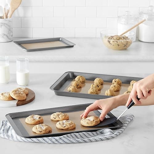 Amazon Basics Rectangular Silicone, Non-Stick, Food Safe Baking Mat, 9"x13", 9.9"x14.8", and 16.5"x11.6", Beige/Gray, Pack of 3 thumbnail 2