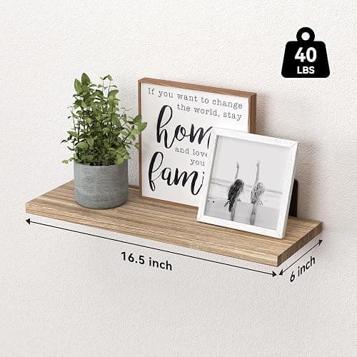 WOPITUES Wood Floating Shelves Set of 6, Shelves for Wall Decor, Farmhouse Shelf for Bedroom, Bathroom Storage Shelves, Book Shelves for Living Room - Rustic Brown thumbnail 3