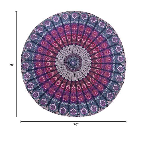 Popular Handicrafts Round Tapestry with Tassel Wall Hanging Ombre Hippie Mandala Bohemian Hippy Intricate Indian Tapestries Tablecloth 70 Inches,(178cm) Blue Multi thumbnail 10