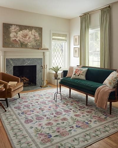 Loloi Rifle Paper Co. Rosa Collection RSA-01 Ivory 5'-0" x 7'-6" Area Rug - Image 1
