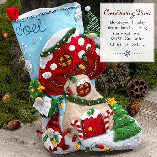 Bucilla, Mushroom Magic, Perfect for DIY Arts and Crafts Felt Applique Wreath Making Kit thumbnail 6
