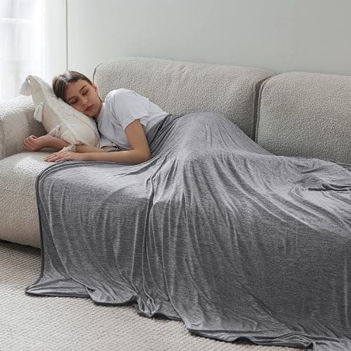 Bedsure Cooling Blanket for Hot Sleepers - Spring Summer Throw Blanket for Bed, Arc-Chill Lightweight Summer Bedding Gifts, Cool Thin Ice Cold Comfort Throws with Rayon Derived from Bamboo, 50x70 - 01- Dark Grey - Throw XL (50" x 70") thumbnail 6