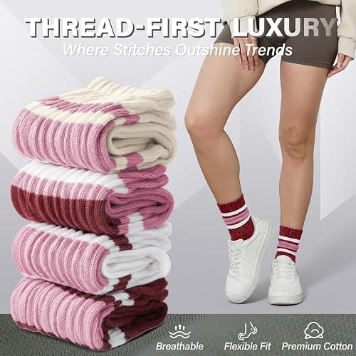 MOSEY KOSY Slouch Cotton Socks, Scrunch Thin Fashion Colorful Soft Breathable Crew Calf for Women and Men, 4 Pairs thumbnail 5