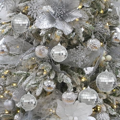 Sea Team 12 Pcs 4cm/1.57 Inch Silver Mirror Disco Balls Christmas Tree Bauble Hanging Ball - Perfect for Christmas Decor, Tree Ornament, Disco Party Decoration. thumbnail 4