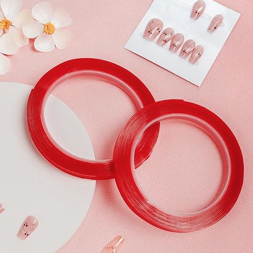 Qenk 6 Rolls of Double Sided Nail Tape Reusable Double Sided Mounting Tape Nail Tape for Press on Nail Packaging Nail Art Pressed Nail Supplies for Nail Tip Color Design Display with Tweezers thumbnail 4