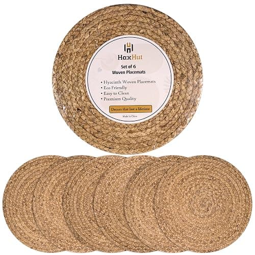 13.5” Woven Placemats, Round Rattan Placemats Set of 6, Natural Wicker Chargers for Dinner Plates, Heat Resistant, Easy to Clean, and Non-Slip – Elegant and Practical Addition to Your Dining Table - Image 1
