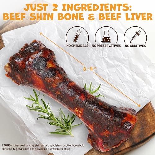 Pack Approved Beef Shin Bones for Dogs - Liver Coated Long Lasting Dog Chews for Aggressive Chewers - Rawhide-Free Big Bones for Large Dogs - Healthy Large Dog Bone (1 Pack) thumbnail 4