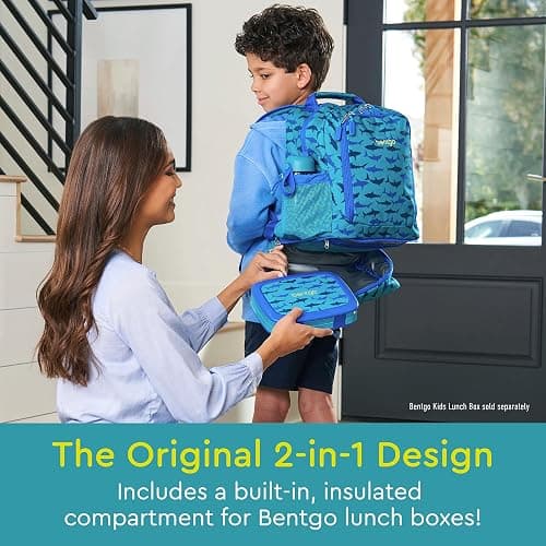 Bentgo Kids 2-in-1 Backpack & Insulated Lunch Bag - Durable 16” Backpack & Lunch Container in Unique Prints for School & Travel - Water Resistant, Padded & Large Compartments (Shark) thumbnail 2