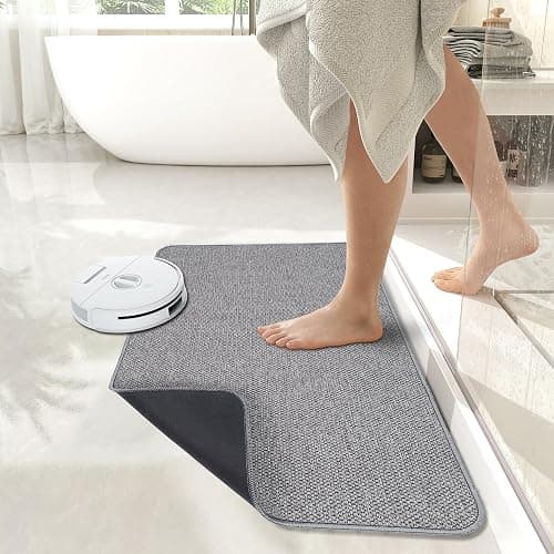 Bath Mat,Ultra Thin Bathroom Rugs,Rubber Bath Mats for Bathroom,No Slip Bath Rugs,Quick Dry,Machine Washable,Low Pile,Absorbent,Shower Outside,Sink,Home Decor Accessories.Grey,1'5"x2'3"(17x27Inch) thumbnail 6