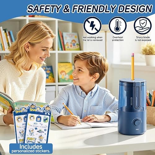 Deli Electric Pencil Sharpener, Fully Automatic Pencil Sharpener for 6.9-8mm No.2 & Colored Pencils, Auto in & Out, Rechargeable Hands-Free Sharpener for Classroom, Home, Office, Blue thumbnail 5