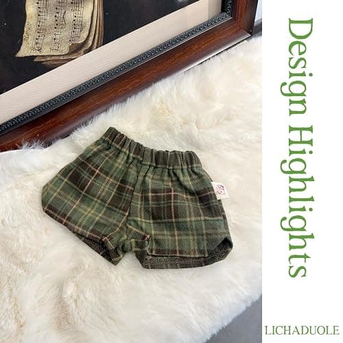 LICHADUOLE 9-12''/30cm Plush Animals Clothes Cotton Hoodie & Checkered Shorts Set for Bashful Bunny and Teddybear(NO Doll) thumbnail 5