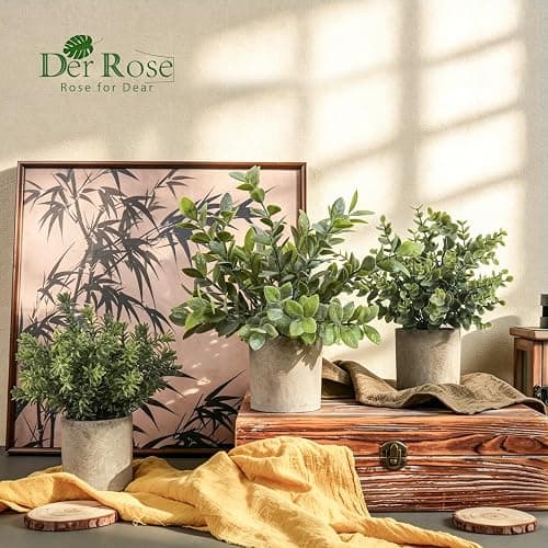 Der Rose 3 Pack Mini Potted Fake Plants Artificial Plastic Eucalyptus Plants Topiaries for Home Office Desk Farmhouse Shelf Room Bathroom Decor(Sage Green) thumbnail 7