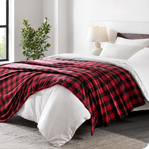 Bare Home Fleece Blanket - Full/Queen - Ultra-Soft Lightweight for Bed, Sofa, and Couch - Luxury Microplush - Cozy Warm Blanket (Full/Queen, Buffalo Plaid - Red/Black) thumbnail 2