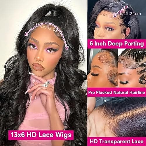 kolyula 13x6 Lace Front Wigs Human Hair Body Wave Lace Front Human Hair Wigs Pre Plucked HD Lace Front Wigs 180% Density Frontal Glueless Human Hair Wigs with Baby Hair (13x6-body wave, 30INCH) thumbnail 2
