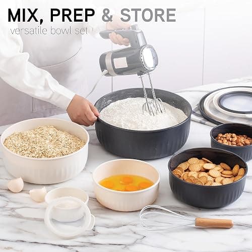 COOK WITH COLOR Prep Bowls with Lids- Wide and Deep Nesting Plastic Small Mixing Bowl Set with Lids, 12 Piece Set - Wide Bowls, Speckled Black thumbnail 2