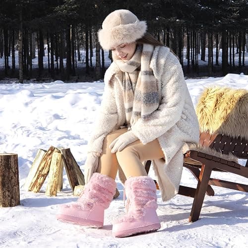 ZHENAIYISHENG Furry Faux Fur Boots for Women - Fuzzy Winter Snow Boots - Fluffy Black White Pink Fur Boots - Lace-up Mid-Calf Water-Resistant Platform Boots thumbnail 3