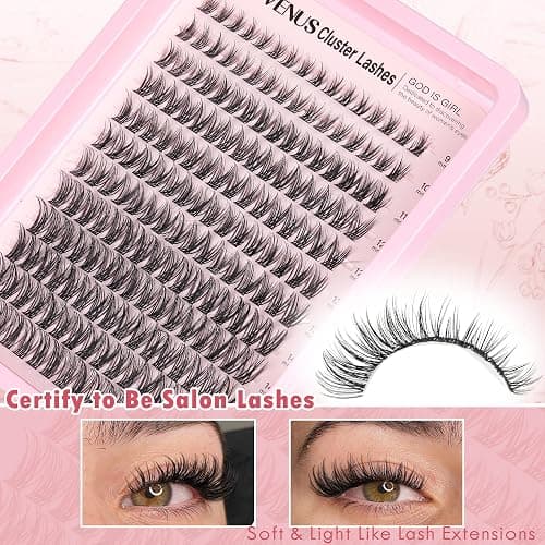 Goddvenus Lash Clusters Kit Wispy Lash Extension Kit Waterproof Lashes Clusters DIY Eyelash Clusters Kit with Natural Individual Eyelashes, Lashes Glue Bond and Seal and Lash Tweezers (D Curl 192pcs) thumbnail 2