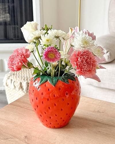ban.do Vintage Inspired Strawberry Vase, Decorative Ceramic Vase, Large Flower Vase, Unique Strawberry Decor for Home/Kitchen/Office thumbnail 3
