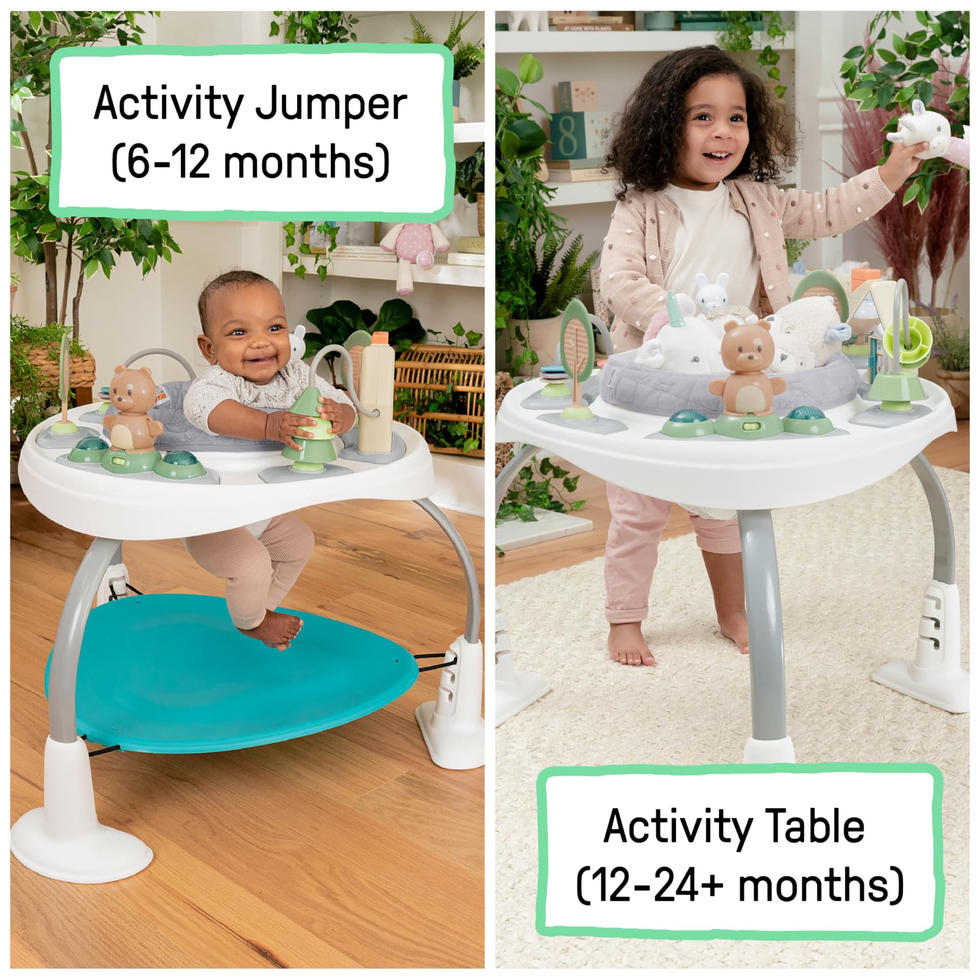 Ingenuity Spring & Sprout 2-in-1 Baby Activity Center Jumper and Table with Infant Toys - Ages 6 Months +, First Forest thumbnail 2
