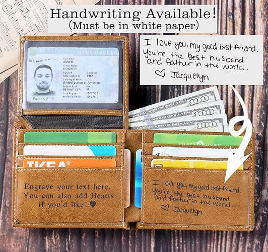 IUZOE Personalized Leather Wallet for Men, Custom Wallet Engraved Name Initial Monogram Text HandWriting thumbnail 5