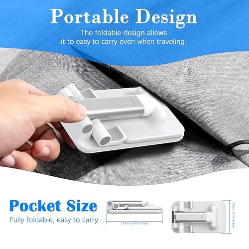 HZZADZXW Cell Phone Stand, Adjustable Angle and Height Cell Phone Holder for Desk, Foldable and Portable, Anti-Slip Silicone Pad, Compatible with All Mobile Phones and 4-8 Inch Devices, White thumbnail 6