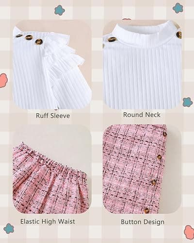 Coaturi Girl Fall Clothes Sets: 2 Piece Fall Winter Outfit Long Sleeve Ruffle Top Mini Plaid Skirt for Tween Girl 8-12 Years thumbnail 7