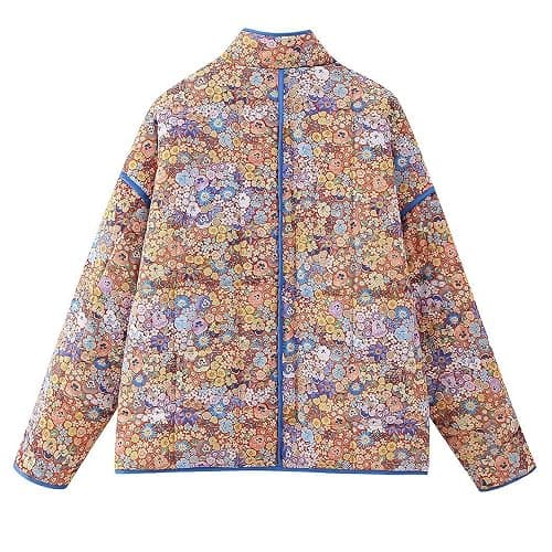 Omoone Women's Cropped Quilted Jacket Floral Printed LightWeight Padded Puffer Cardigan Coat Outwear thumbnail 7