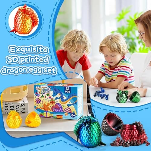 Cybermaker 12PCS 3D Printed Dragon Toys Eggs with Dragon Inside, Christmas Stocking Stuffers for Kids, 3D Printing Toys for Kids, Fidget Toy for Adults Teens Boy Gifts Cool Stuff Christmas Fun Gifts thumbnail 3