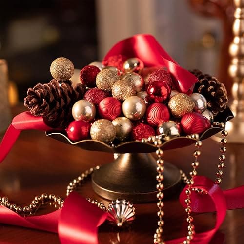 Valery Madelyn Weihnachtskugeln,49 stück Christbaumkugeln Weihnachtskugel mit Geschenkpaket, 3cm Weihnachtsbaumschmuck Christbaumschmuck mit Aufhänger,deko Weihnachten,Thema Rot Gold thumbnail 4