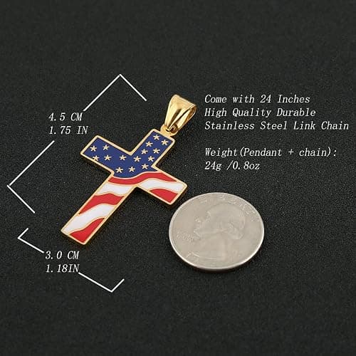 HZMAN American Flag Patriotic Cross Religious Jewelry Pendant Necklace thumbnail 6