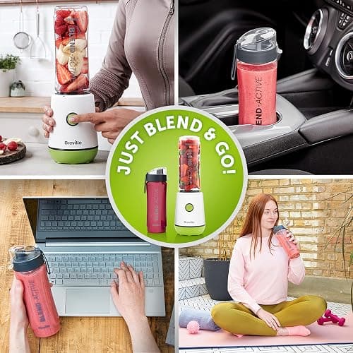 Breville Blend Active Personal Blender & Smoothie Maker | 350W | 2 Portable Blend Active Bottles (600ml) | Leak Proof Lids | White & Green [VBL246] thumbnail 6