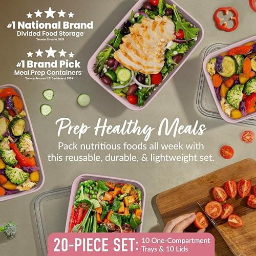 Bentgo Prep - 20-Piece 1-Compartment Reusable Meal Prep Containers with Lids, PFAS & BPA Free Materials, Durable, Microwave, Freezer, & Dishwasher Safe To Go Food Storage (Blush Pink) thumbnail 3