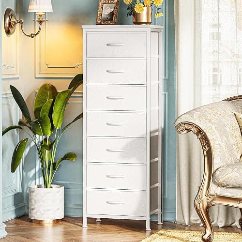 Huuger Tall Dresser for Bedroom, 7 Drawer Dresser & Chests of Drawers, Fabric Drawer for Closet, Bedroom, Night Stand, Metal Frame, Storage Tower with Fabric Bins, White thumbnail 6