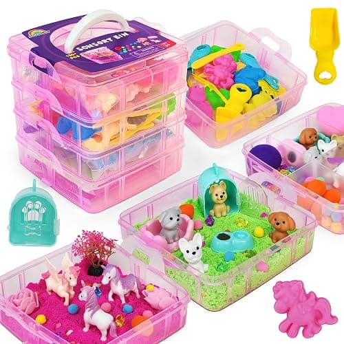 AGENTLAN Stackable Sensory Bin, Unicorn & Pet Sensory Sand, Unicorn and Pet Sandbox with Play Sand for Toddlers Boys and Girls, Kids Toys Gift for Age 3 4 5 6 7 8+ - Image 1