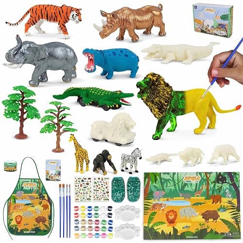 BONNYCO Animal Toys for Kids Painting Kit with 16 Figurines. Animal Kids Crafts 4-8 with Glow in the Dark, Safari Gifts for Boys and Girls. Boy Toys 3 4 5 6 7 8 9 10, Years Old Birthday Christmas - Image 1