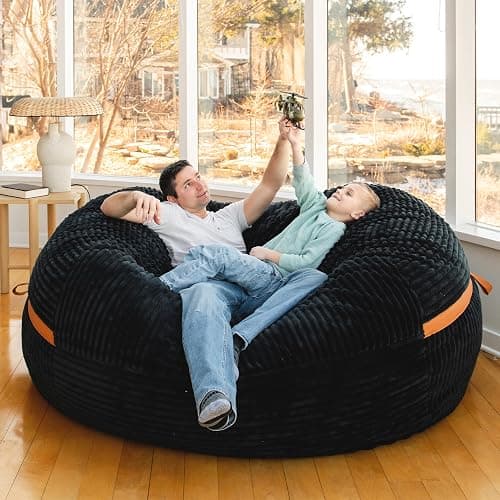 Big Joe Fuf 7Ft Giant Foam Bean Bag Chair, Oversized Couch with Removable Cover for Kids, Teens, Adults, Black Licorice Corded Plush, 7 Foot thumbnail 2
