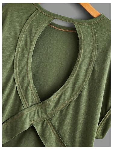 SOLY HUX Women Open Back Tops Workout Backless Tee Casual Athletic Shirts Short Sleeve Oversized Gym T Shirt thumbnail 2