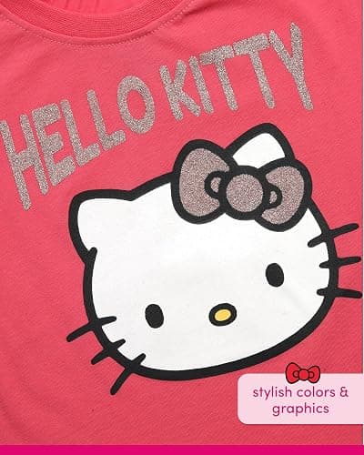 Hello Kitty Girls Shirts - 2 Pack Cotton Blend Short Sleeve Tops - Crewneck Cute Graphic Girls Tee Shirt Pack thumbnail 3