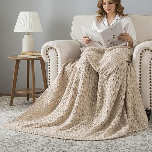 WDCOZY Chunky Cable Knit Throw Blanket Super Soft Warm Knitted Throw Blanket for Couch, Sofa, Chair, Bed Lightweight Breathable Cozy Comfortable Home Decorative Camel Tan Beige 50x60 Inches thumbnail 2