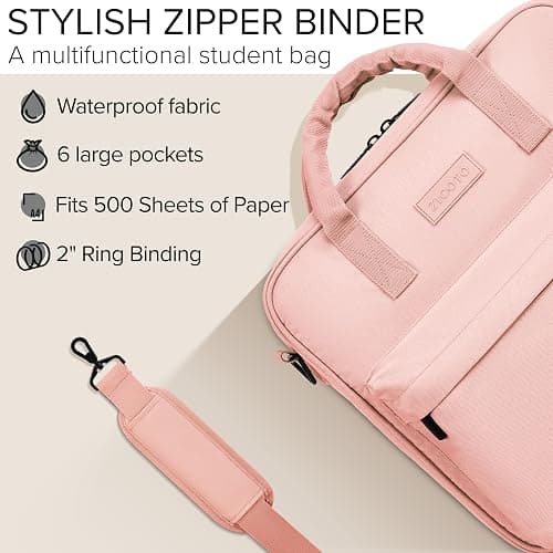 Sturdy 3 Ring Zipper Binder with Shoulder Strap for School - Beautiful 2 Inch Zip Up Binder with Extra Pockets Holds 500 Sheets, Books & Laptop - Easy to Carry Trapper Keeper Made of Premium Fabrics thumbnail 7